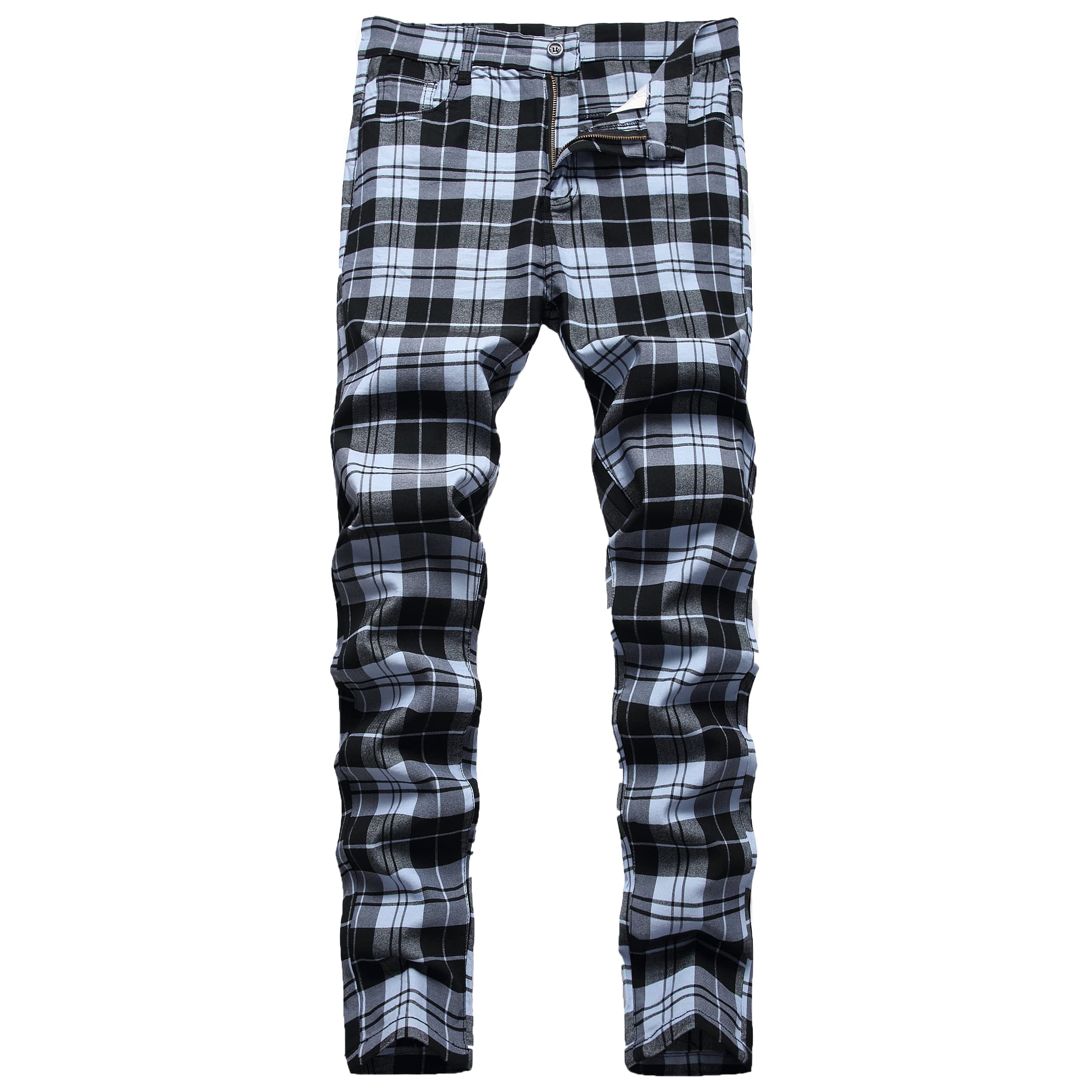 NOVOCCT Plaid Panst Men's Stretch Slim Casual Work Trousers Chino Trousers