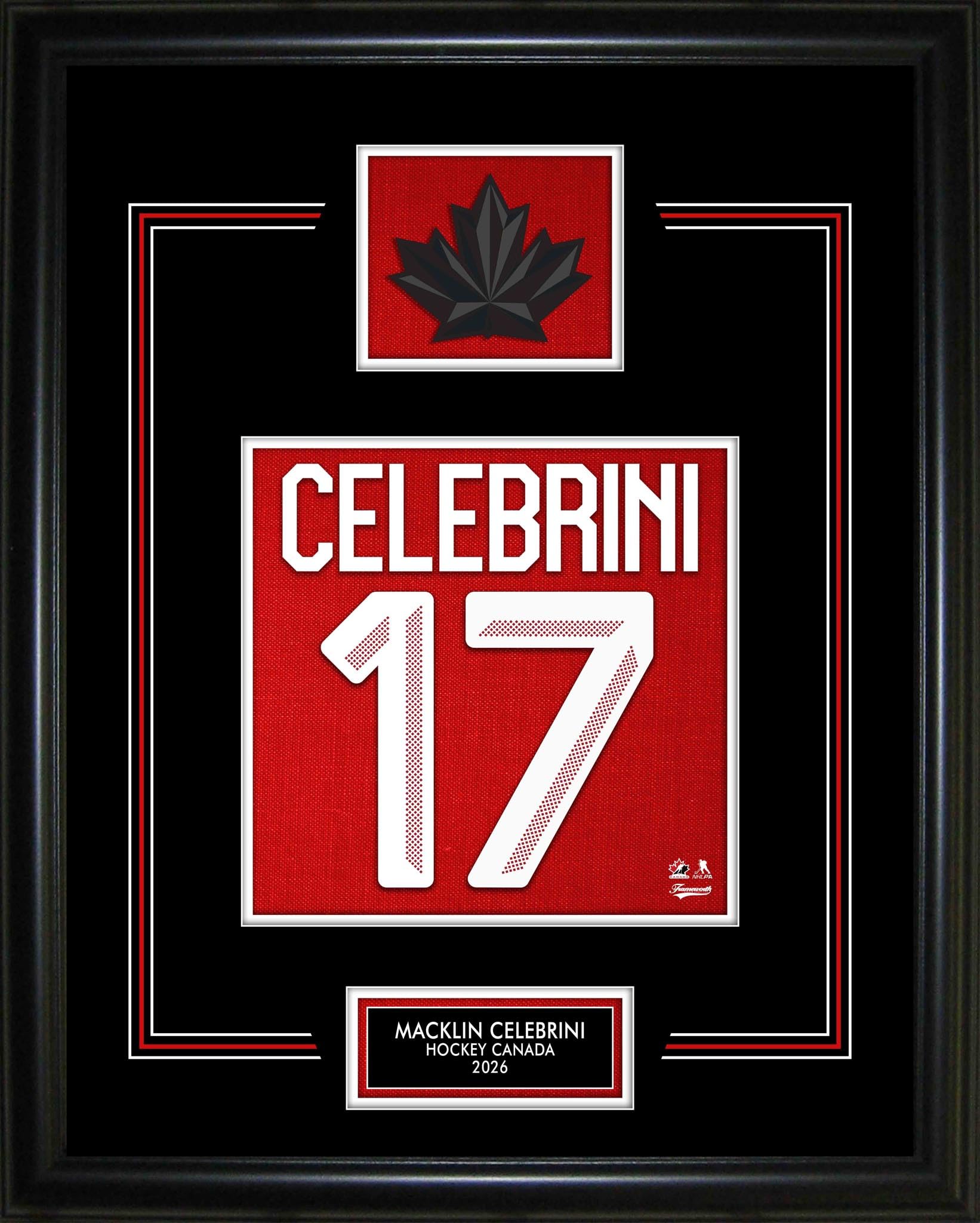 Macklin Celebrini #71 Hockey Canada 2026 Jersey Number Frame — 16x20 Hockey Cana