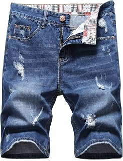 Enrica Men's Ripped Distressed Slim Fit Holes Denim Shorts