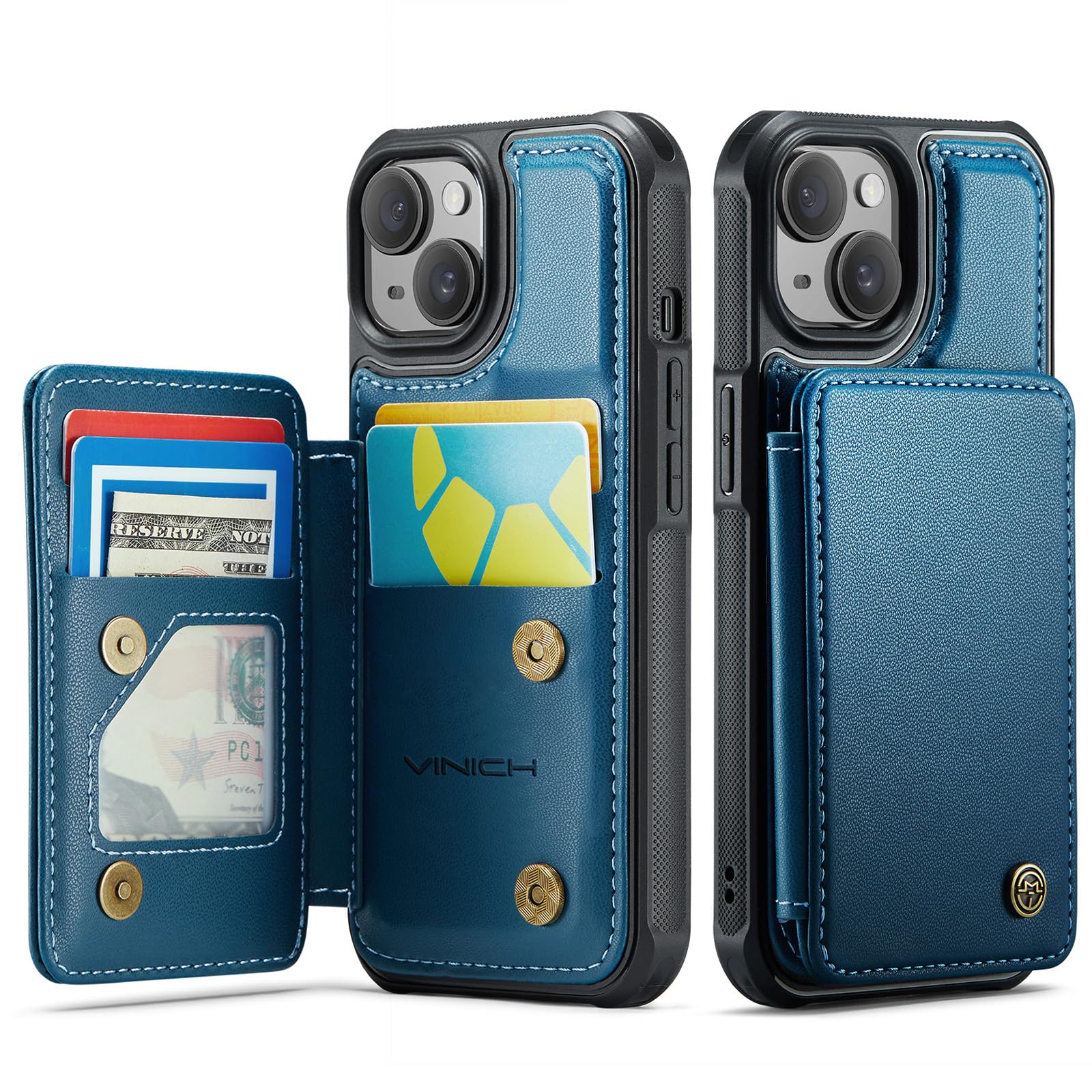 Vinich for iPhone 15 Plus Wallet Case with Card Holder, Blue
