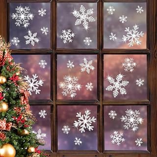 LUDILO 240Pcs Christmas Window Clings Glitter Snowflakes Window Decals Static Window Stickers for Christmas Decorations Windows Décor Ornaments Xmas Party Supplies Thanksgiving Party Décor