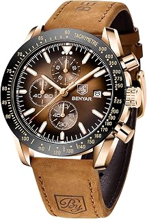 BENYAR by Men's Watch Chronograph Analogue Quartz Waterproof Date Large Dial Classic Fashion Business Watches Elegant Bracelet for Men