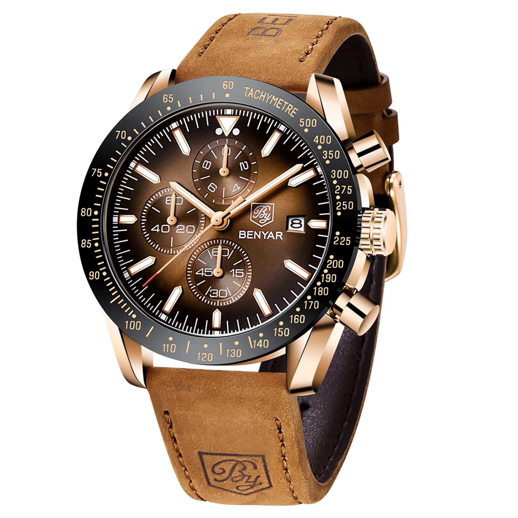 BENYAR by Men's Watch Chronograph Analogue Quartz Waterproof Date Large Dial Cla