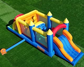 Bouncy Castle - 20.5FT(L) Extended Inflatable Obstacle Course Bounce House for Kids Party Easter Event, with Various Obstacles: Tunnel, Crossing Wall, Jungle, Jumping Area, Climbing Wall and Slide