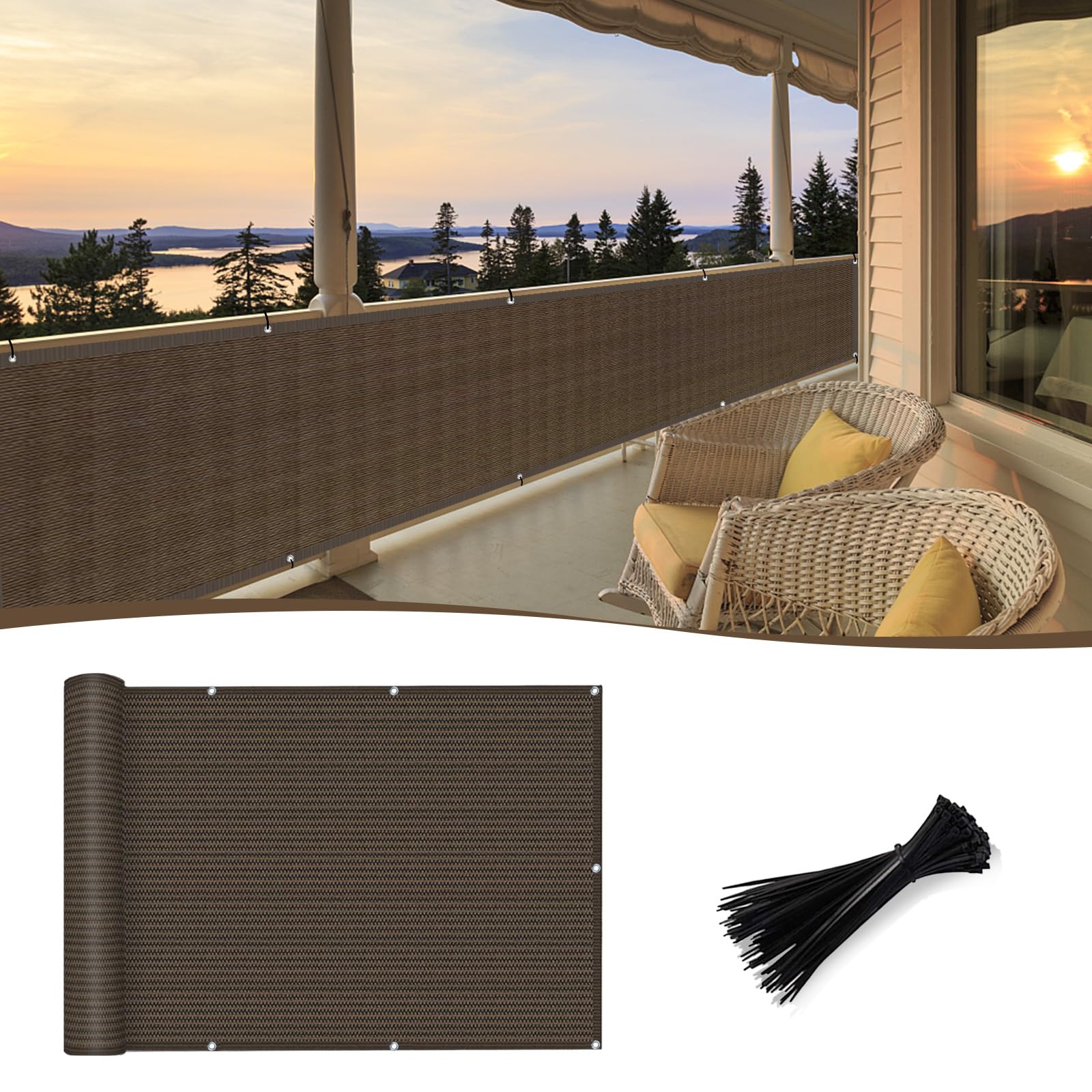 SUNNY GUARD 3' x 10' Balcony Privacy Screen, HDPE Patio Railing Cover Fence | 90