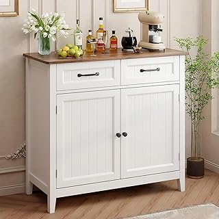 Gizoon Kitchen Sideboard Buffet Cabinet, 32'' H Large Kitchen Storage Island with Drawer and Adjustable Shelf, Modern Coffee Bar for Kitchen, Dining Room, Bathroom, Entryway (Retro)