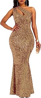VERWIN Sequins Fashion Sleeveless Oblique Collar Mermaid Women's Maxi Dress Bodycon Dress Party Dress