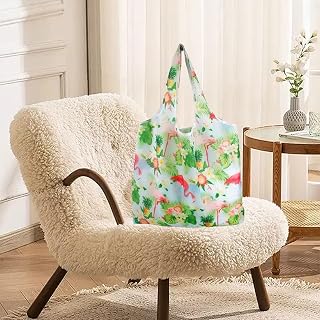 Reusable Shopping Bag Foldable into Pocket, Eco-Friendly Grocery Tote Waterproof and Machine Washable, Compact Recycled Bag for Daily Groceries Travel Produce and Storage Flamingo