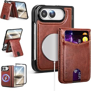 SkyEagle for iPhone Duo Wallet Case Compatible with Magsafe,Brown | Built-in Screen Protector,2 in 1 Magnetic Detachable Card Holder Slot,PU Leather,RFID Blocking,Flip Kickstand,for Men & Women