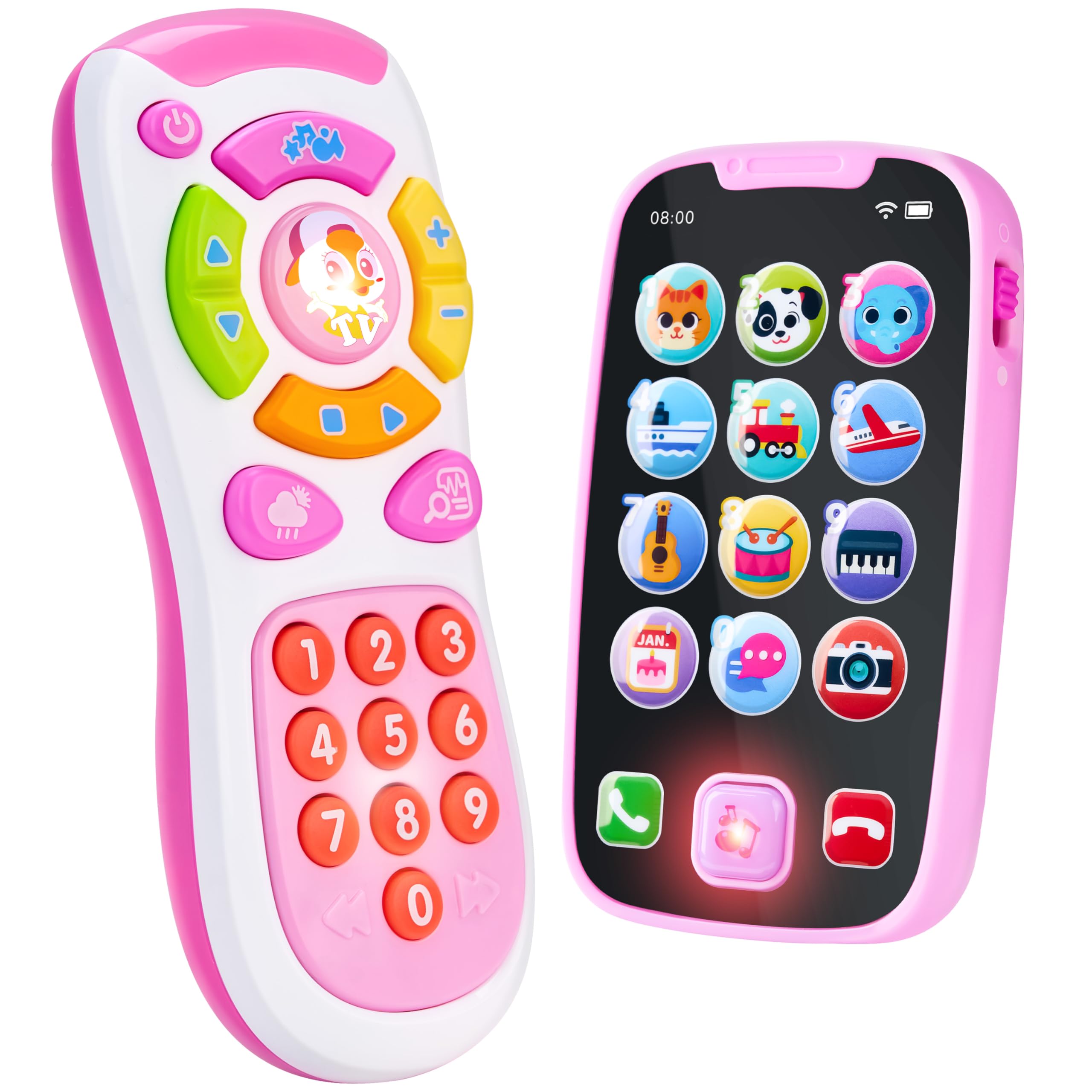 JOYIN Kids Learning Phone and Remote Toy, Pink Smartphone Toys with Music for In