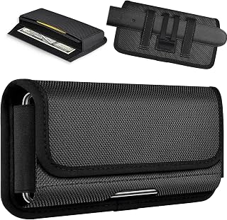 ykooe Rugged Nylon Holster Compatible with iPhone 17 16 15 14 13 12 & Pro Models, Galaxy S25, S24, S23, S22,S21 Cell Phone Belt Holder for Men, Black - L