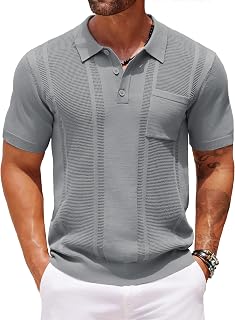 COOFANDY mens knit polo shirt short sleeve textured slim fit summer neck tee tshirt with pocket