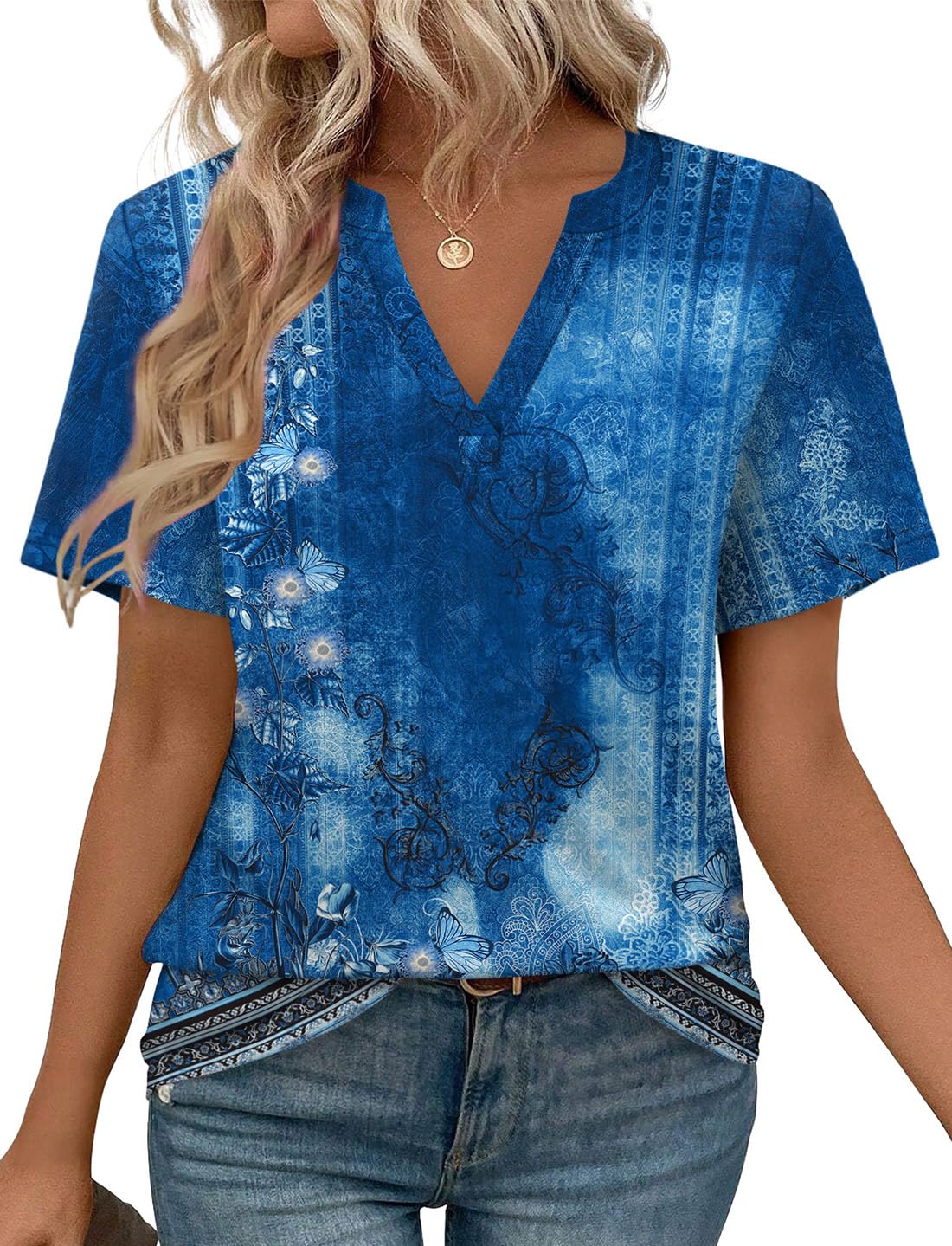 WEESO Womens Tops Summer Short Sleeve V Neck Blouses Business Casual Loose Fit T