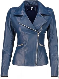 Jild Women's Asymmetrical Zip-Up Real Lambskin Leather Motorcycle Jacket - Casual Fashion Moto Biker Leather Jacket Women