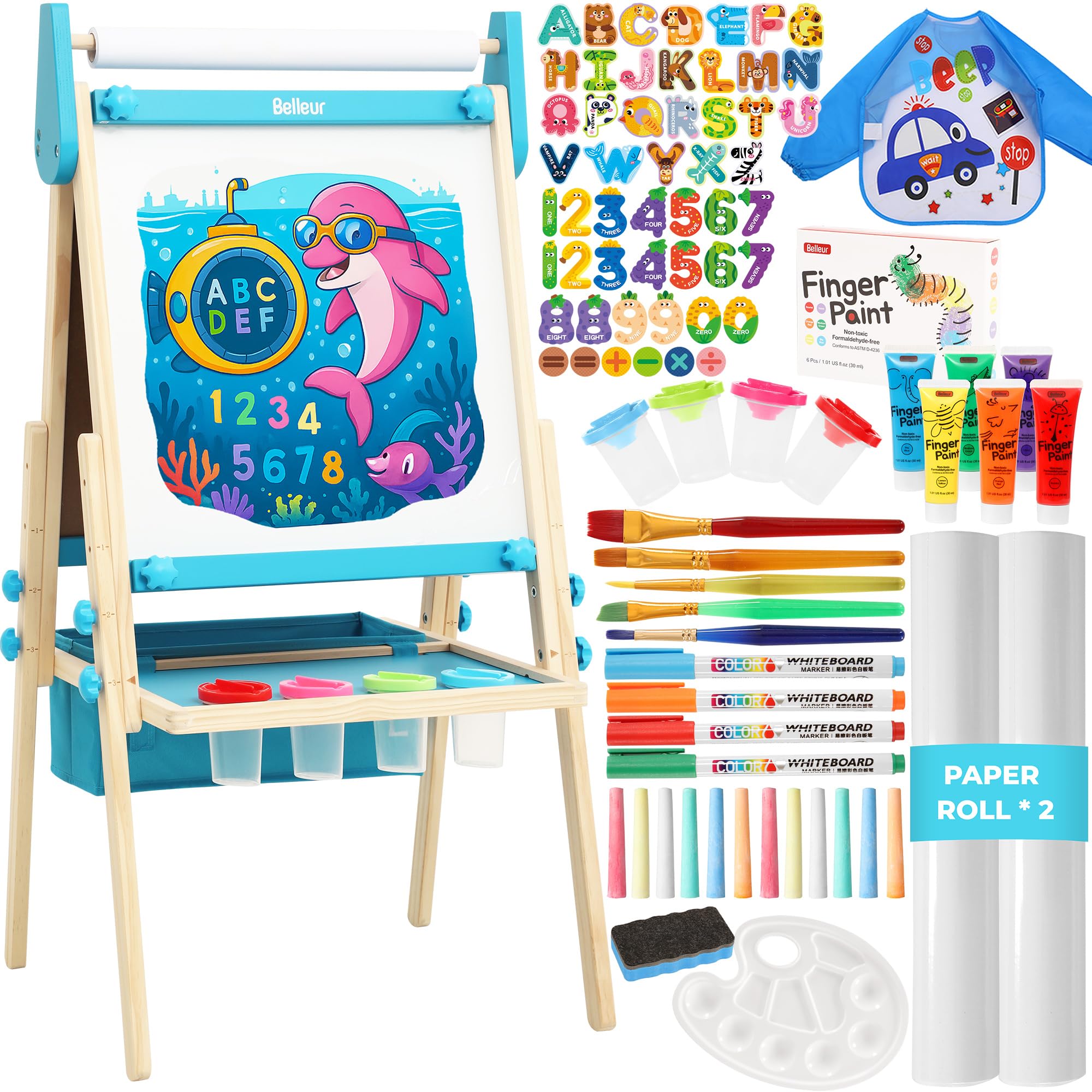 Belleur All-in-One Art Easel for Kids, Adjustable Double Sided Easel for Toddler