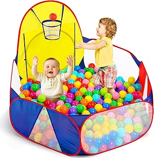 Eocolz Kids Ball Pit Large Pop Up Childrens Ball Pits Tent for Toddlers Playhouse Baby Crawl Playpen with Basketball Hoop and Zipper Storage Bag, 4 Ft/120CM, Balls Not Included