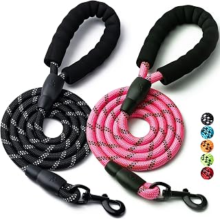 Lot de 2 laisses pour Chien, 1,2 m, 1,5 à 1,8 m, en Corde de Nylon Robuste avec poignée rembourrée Confortable, laisses réfléchissantes pour Chiens de Petite, Moyenne et Grande Taille (1,5 m, Noir