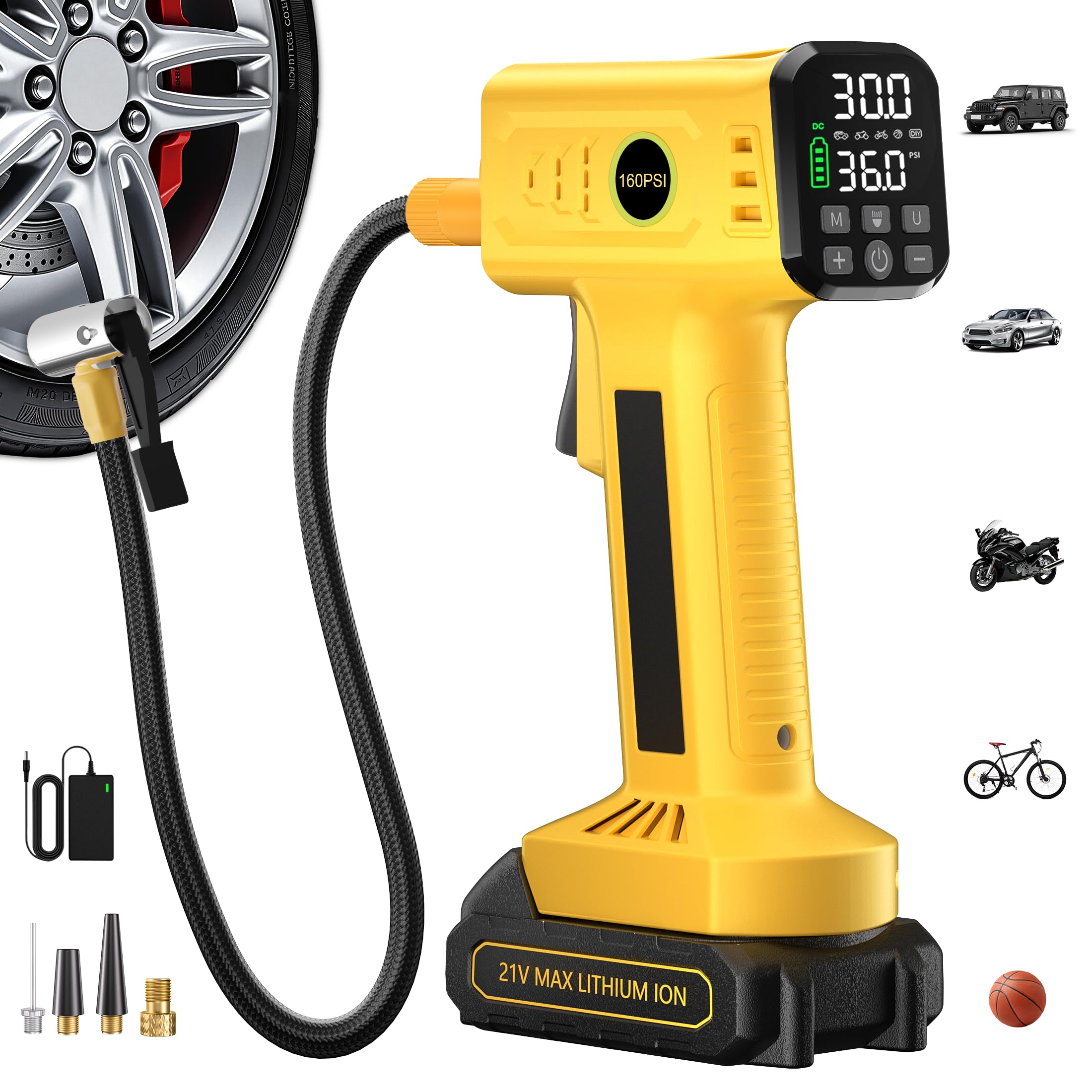 Rafeox Tire Inflator Portable Air Compressor, Cordless Tire Inflator | Fast Infl