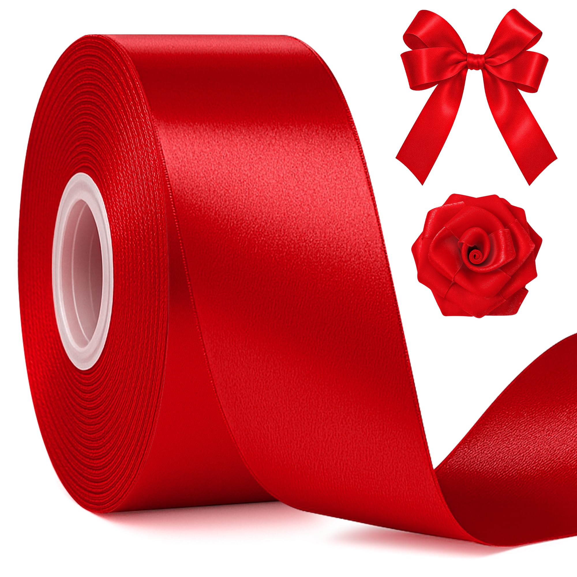 1 1/2 in 30 Yards Polyester Red Ribbon for Gift Wrapping Festival Decor | Textur