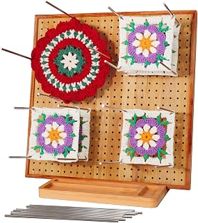 HHSarioneiro 11.8" Crochet Blocking Board with 16 Pins/Pegs, Granny Square Blocking Boards for Crochet Projects, Wooden Crocheting Accessories Gifts for Crocheters