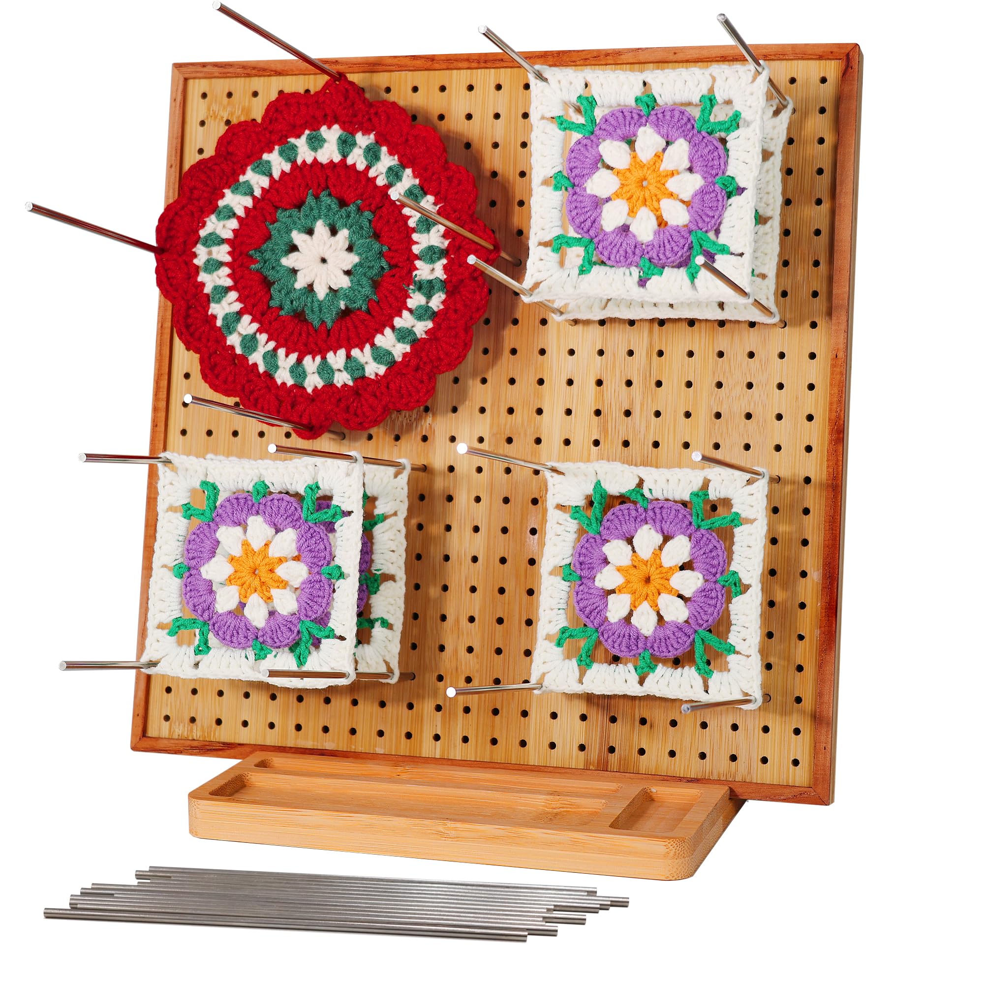HHSarioneiro 11.8" Crochet Blocking Board with 16 Pins/Pegs, Granny Square 