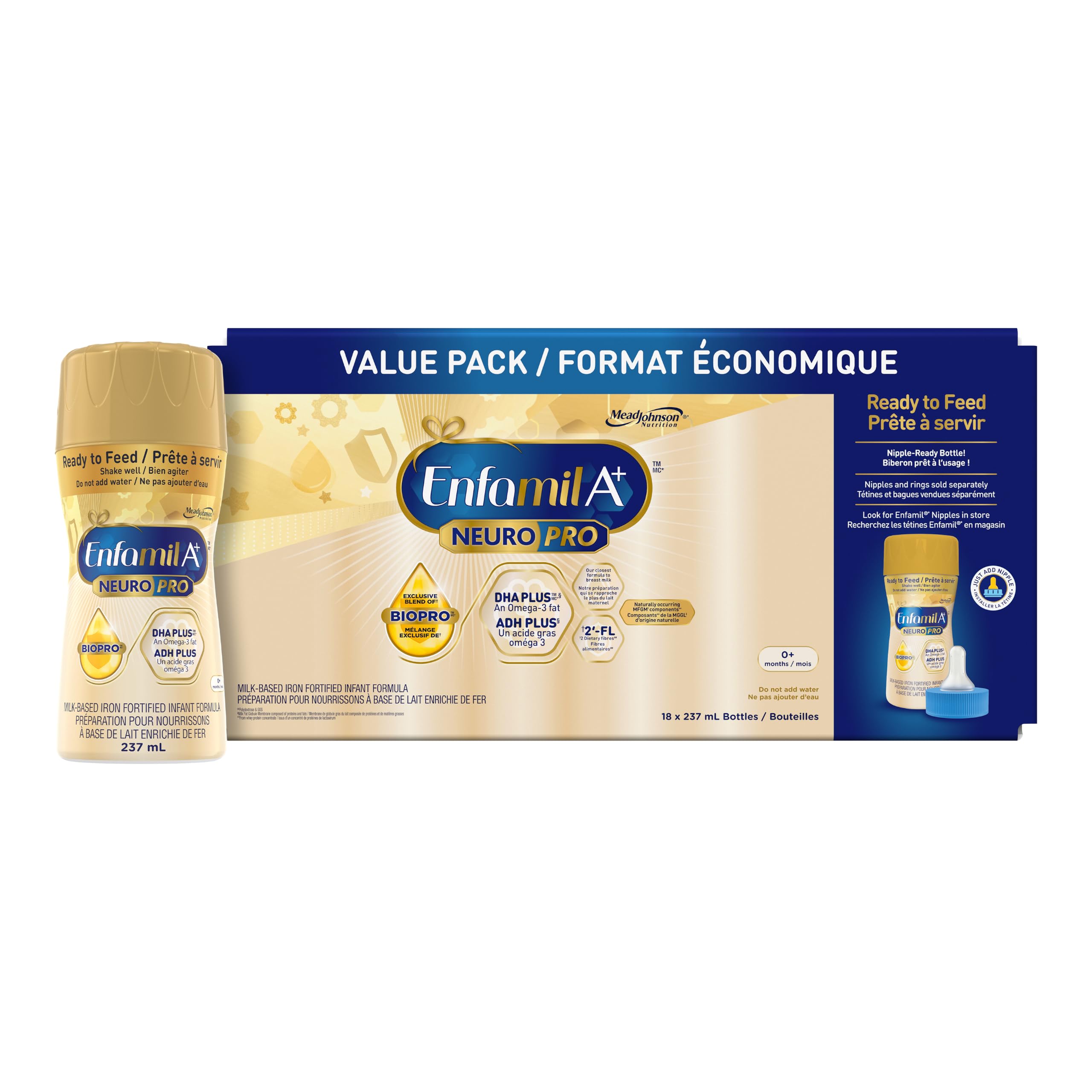 Enfamil A+ NeuroPro, Baby Formula, Ready to Feed, Nipple Ready Bottles, with Bra