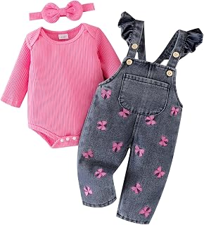 Baby Girl Clothes Newborn Romper Infant Jeans Adjustable Suspender Overalls Cute Headband 3Pcs Outfits Set 0-18 Months