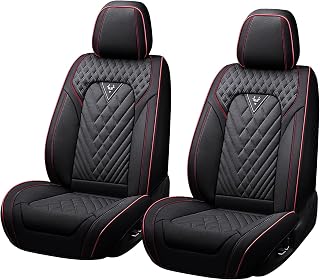 Car Seat Cover for Toyota Tacoma 2000-2025,Premium Nappa Leather Breathable Waterproof Sports Seat Cover,Easy to Install Automotive Seat Covers Front Pair（Black & RED LINE）