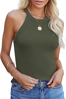 Women's Sleeveless Tank Top Racerback Round Neck Basic Slim Fit Shirts Elegant Ribbed Tops Knit Cami Top Sexy