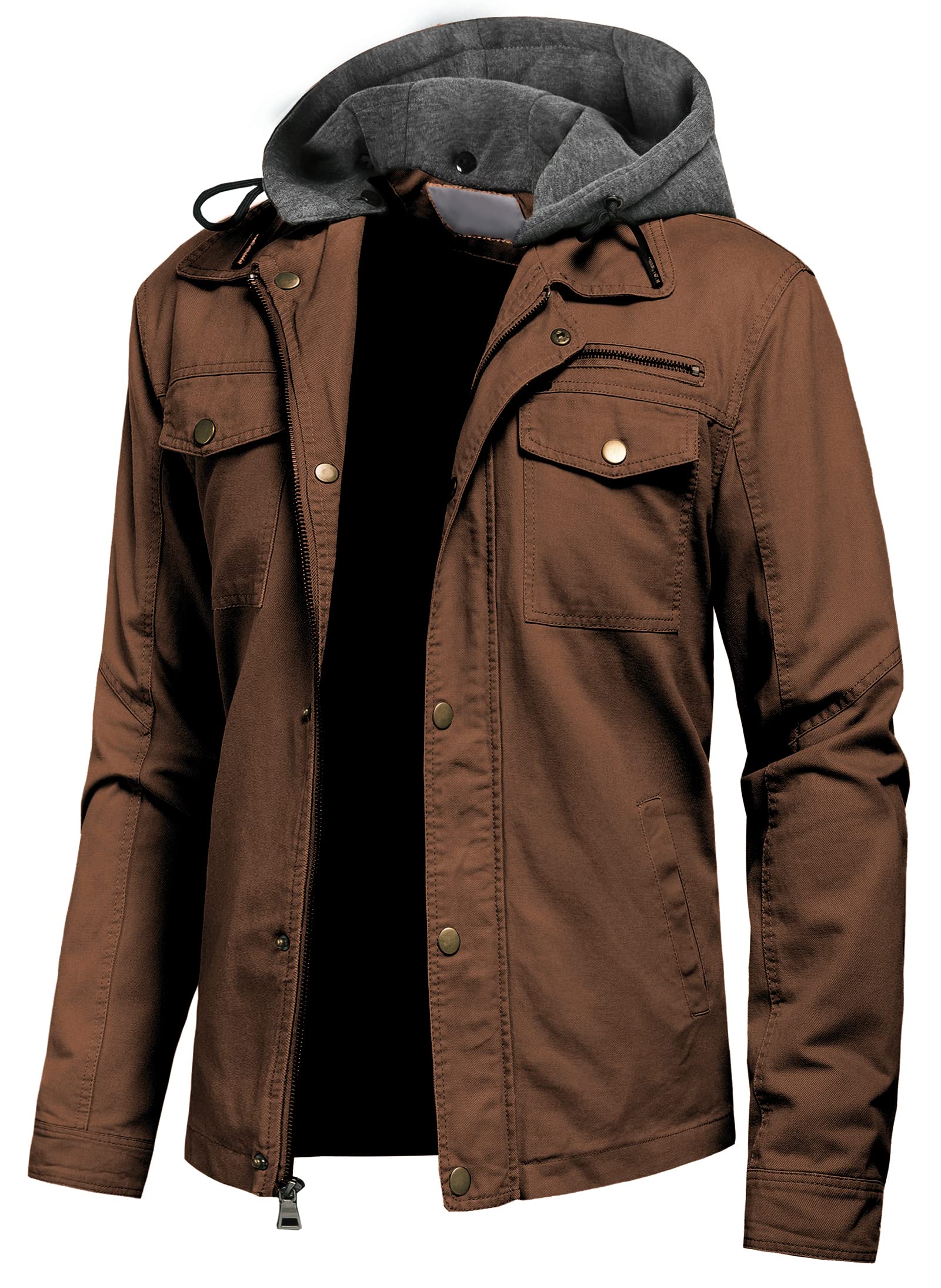 Pursky Men's Canvas Cotton Military Casual Field Jacket Outerwear With Removable