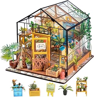 Rolife Greenhouse DIY Miniature Dollhouse Kit Creative Gift for Adults | 1:18 Scale Cathy's Flower House with LED Light, Wooden 3D Puzzle Model Kit, Diorama Craft Set for Home Decor Display