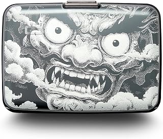ÖGON -DESIGNS- Aluminium Card Holder Wallet, RFID Blocking. Model : Stockholm (Engraving Demon Tattoo, Extra-Secure Lock)