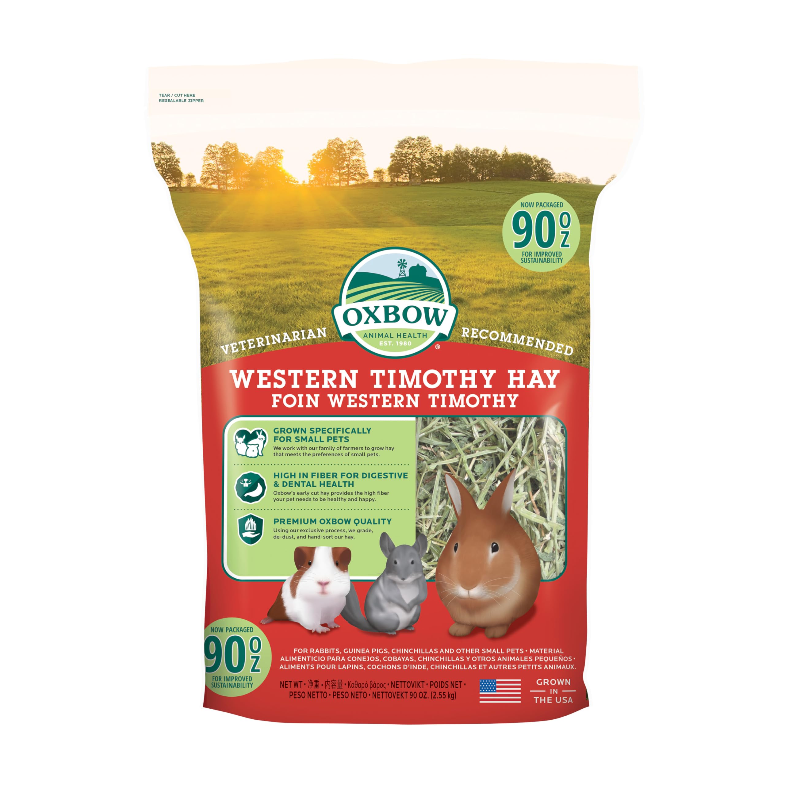 Oxbow Western Timothy Hay, Rabbit & Guinea Pig Hay, High Fiber, USA, 90 oz | Oxb
