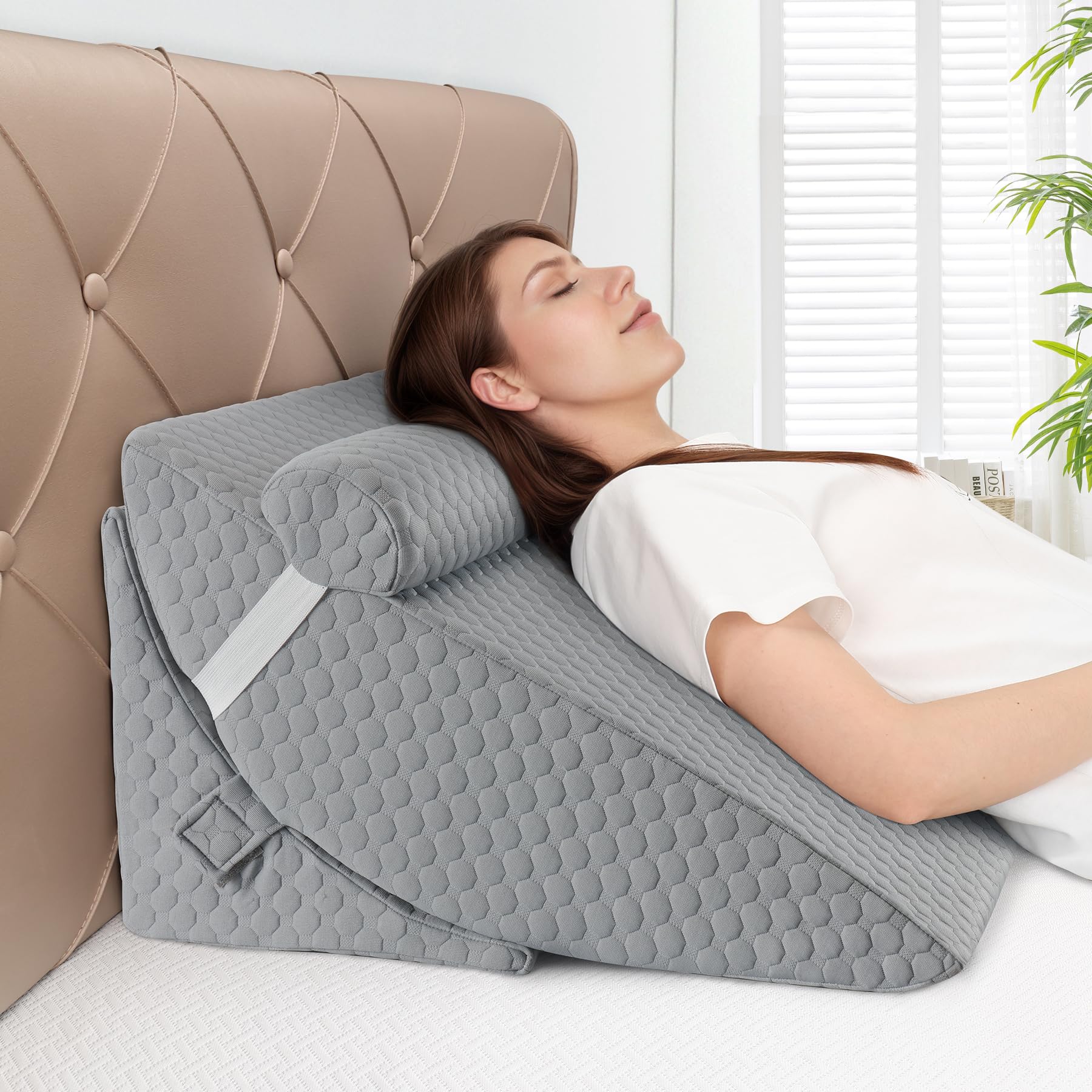 Bed Wedge Pillow for Sleeping, Adjustable 7 &12 Inch Foam Wedge Pillow for Post 