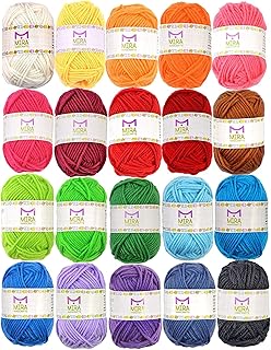 20 Acrylic Yarn Skeins - 438 Yards Multicolored Yarn in Total – Great Crochet and Knitting Starter Kit for Colorful Craft – Assorted Colors