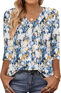 DUOEASE Women's T-Shirt 3/4 Sleeve V-Neck Basic Pullover Women Winter