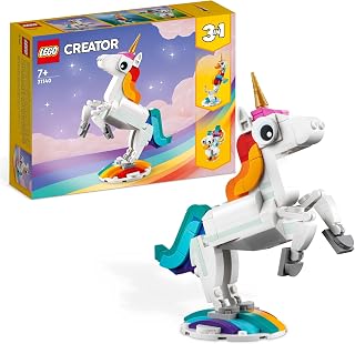 LEGO Creator 3in1 Magical Unicorn 31140 | Toys for 7+ Year Old Girls & Boys, Animal Figure Transforms into a Seahorse or Peacock, Room Decor, Gift Idea, 145 Pieces