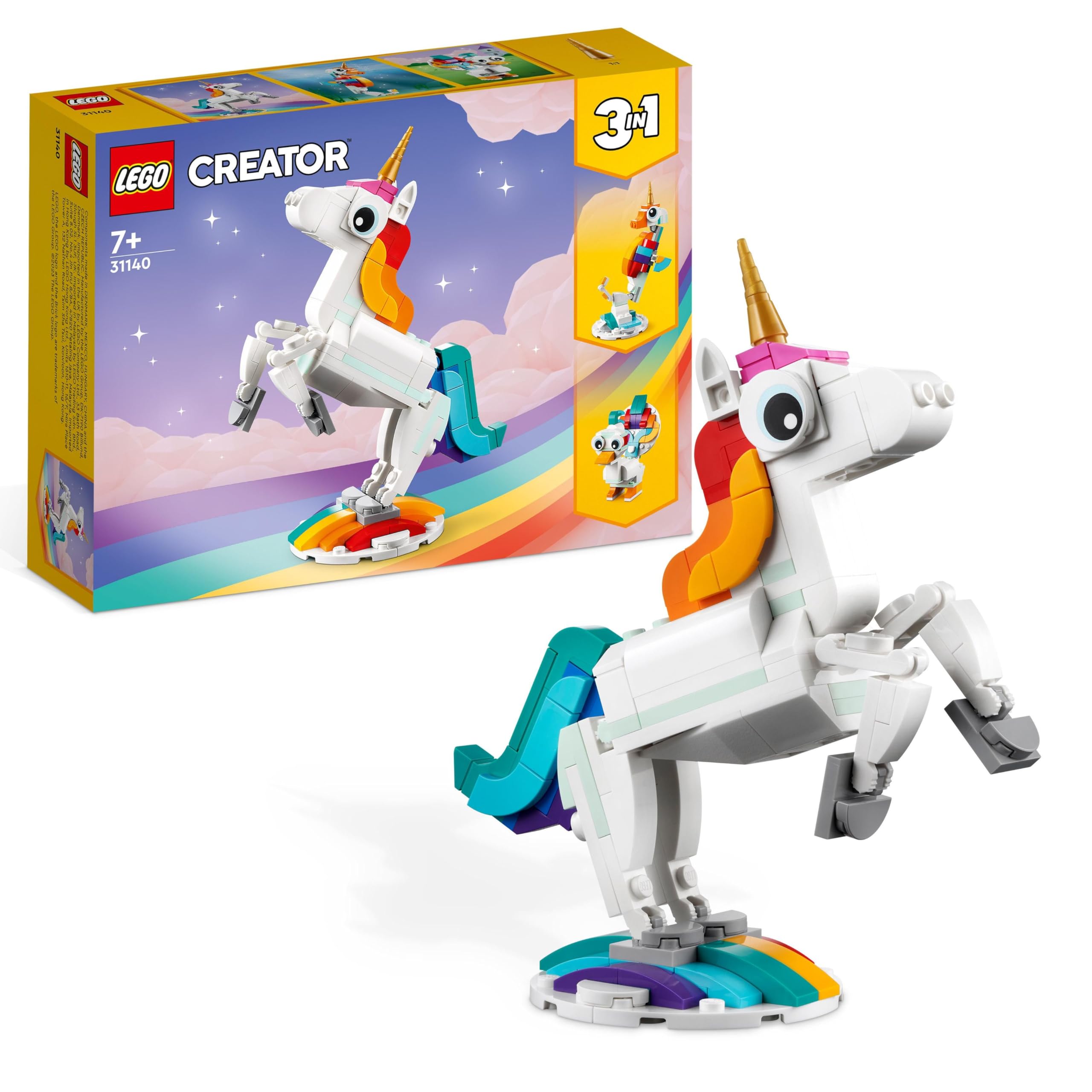 LEGO Creator 3in1 Magical Unicorn 31140 | Toys for 7+ Year Old Girls & Boys, Ani