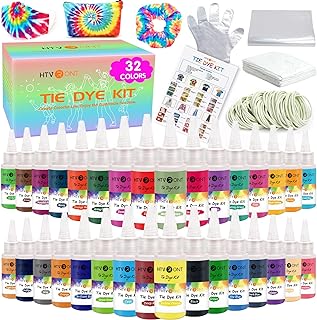 HTVRONT Tie Dye Kit, 32 Vibrant Vivid Permanent Colors, Just Add Water | Easy to Tie Dye, Pre-Filled Bottles, Machine Washable, Non-Toxic, For Large Groups Adults, Tye Fabric Textile Handmade Party