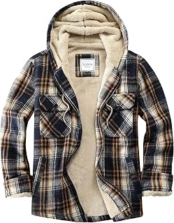 Men's Zip Up Flannel Shirt Jacket Fleece Lined with Hood