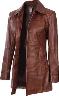 Decrum Real Lambskin 3/4 Length Leather Jacket Car Coat Style for Women
