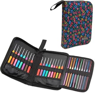 Teamoy Crochet Hook Case Empty, Crochet Hook Holder Organizer, Flowers Blue | Travel Carry Bag for Ergonomic Crochet Hooks Kits, Aluminum/Steel Crochet Hook and Knitting Accessories, Lightweight