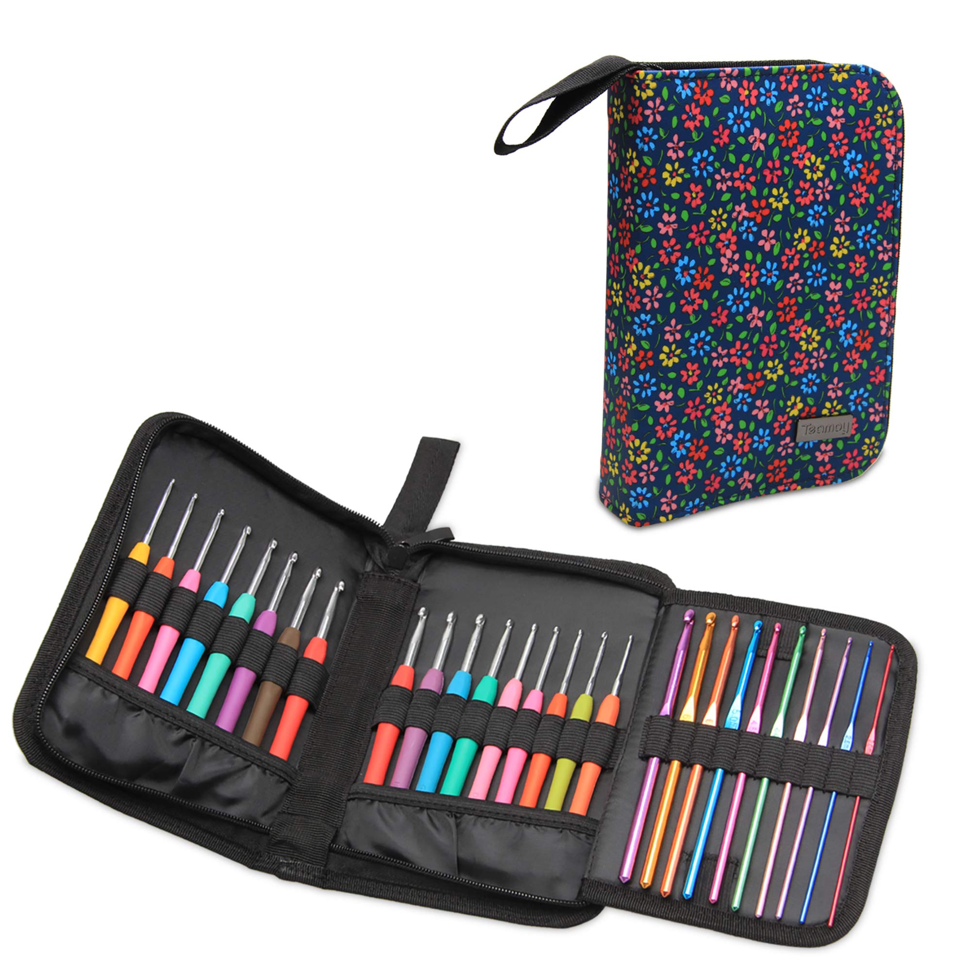 Teamoy Crochet Hook Case Empty, Crochet Hook Holder Organizer, Flowers Blue | Tr