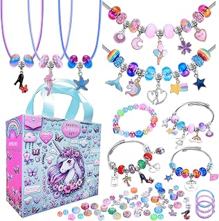 AIPRIDY 208 Pieces Charm Bracelet Making Kit,Unicorn Mermaid Crafts Gifts Set Can Inspires Imagination and Creativity,Jewelry Making Kit Perfect Gifts for Girls 5-12 Years Old (Pink+Aqua Unicorn)