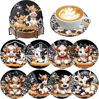 Diamond Art Coasters Kit,8 Pcs Highland Cow Diamond Painting Coasters Kit