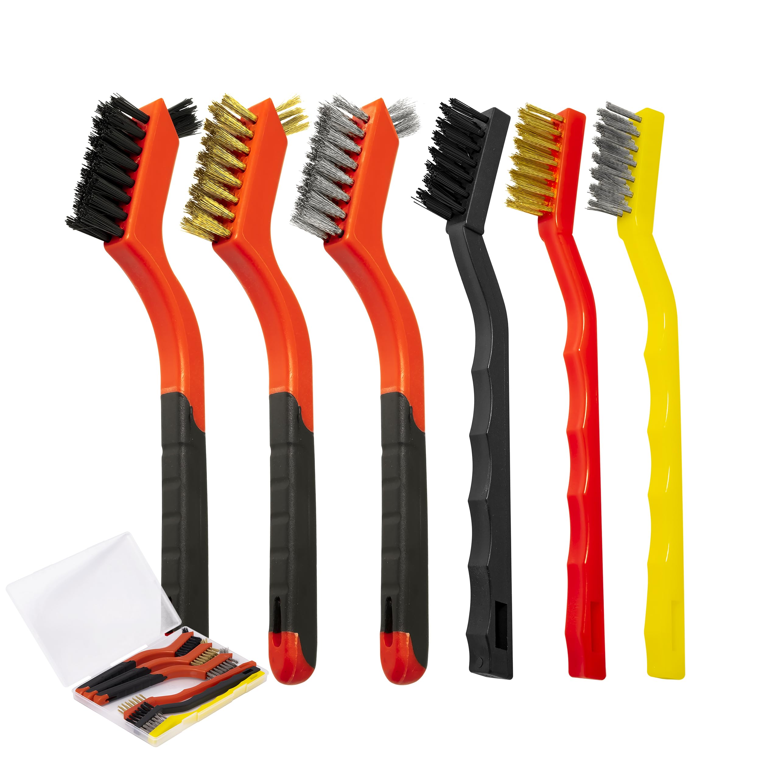 6Pcs Wire Brush Set, Stainless Steel/ Brass/ Nylon Bristle Brushes for Cleaning 