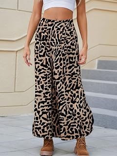 Women Boho Maxi Skirt High Waist Floral Print Black Loose Casual Summer Beach Holiday Lightweight