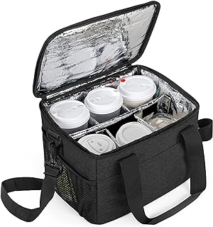 Trunab Reusable Drink Carrier for Delivery 6 Cups, Beverage Tote Bag, Black
