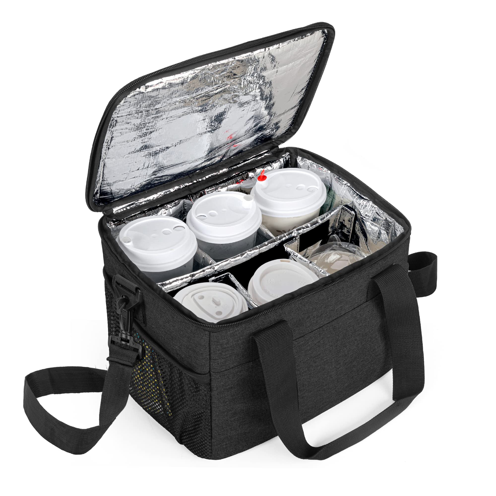 Trunab Reusable Drink Carrier for Delivery 6 Cups, Beverage Tote Bag, Black