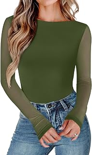 Avidlove Body de manga larga para mujer, de malla, cuello barco, moldeador, leotardos de cuello redondo, para salir, trajes de otoño
